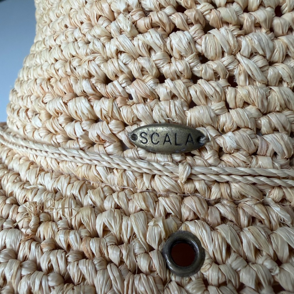 Scala Sun Hat Womens Tan Hand Woven Raffia Straw Wide Brim Boho OS - Picture 5 of 8